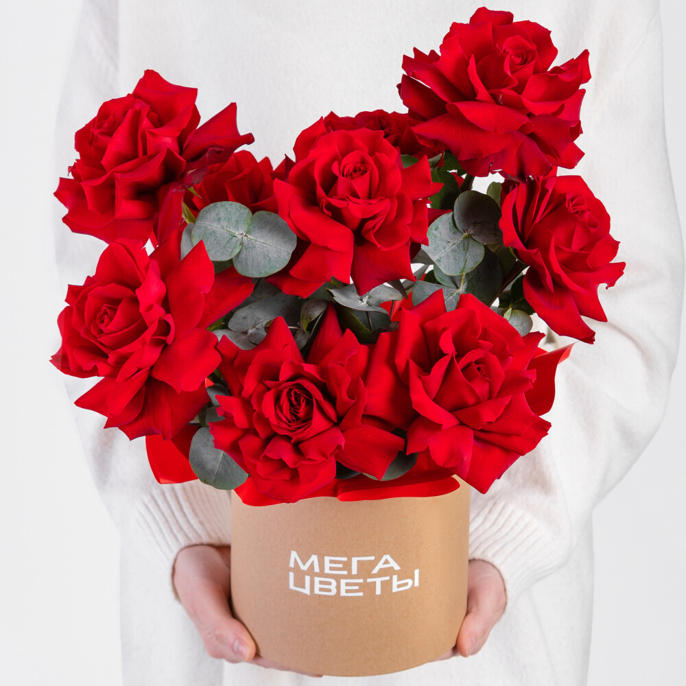 9 Красных Французских Роз в коробке фото
