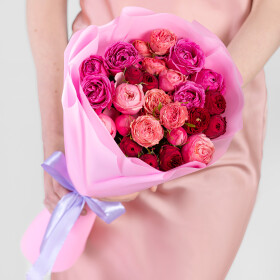 9 Кустовых Пионовидных Роз Микс (50 см.) фото