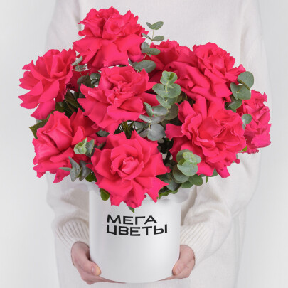 9 Малиновых Французских Роз в коробке фото