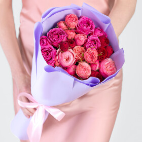 9 Кустовых Пионовидных Роз Микс (60 см.) фото