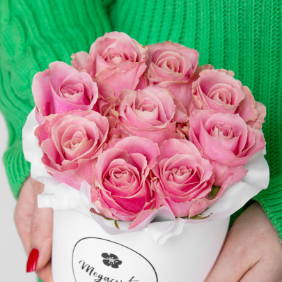 Букет Премиум "9 Розовых Роз" в шляпной коробке фото изображение 2