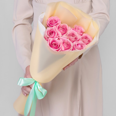 9 Розовых Роз (60 см.) фото