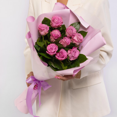 9 Сиреневых Роз (60 см.) фото