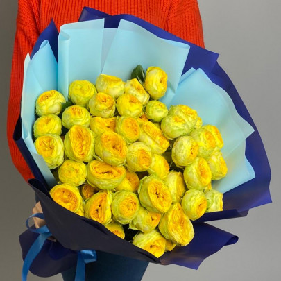 9 Желтых Кустовых Пионовидных Роз (40 см.) фото