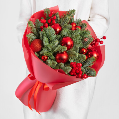 Новогодний букет "Красный блеск" 