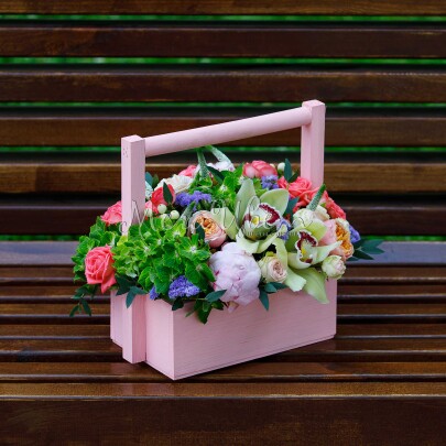 Букет "Летний" в ящике фото изображение 2