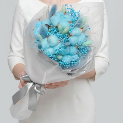 Букет "Хлопок, Лагурус, Гипсофила, Ковыль" сухоцвет фото