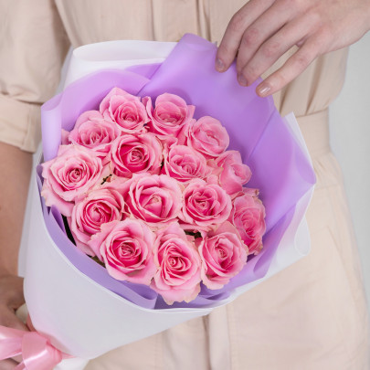 Букет Премиум "15 Розовых Роз" фото изображение 2