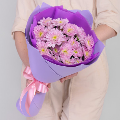 Букет Премиум "5 Кустовых Розовых Хризантем" фото