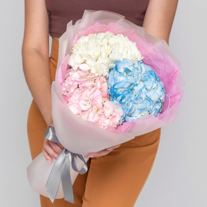 Букет цветов "3 Разноцветные Гортензии" фото изображение 2