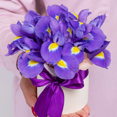 Букет цветов "5 Синих Ирисов в коробке" фото