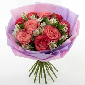 Букет дня "Роза и Альстромерия" в упаковке фото