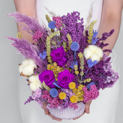 Букет "Фиолетовый" сухоцвет в кашпо фото