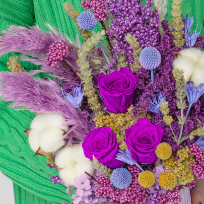 Букет "Фиолетовый" сухоцвет в кашпо фото изображение 2