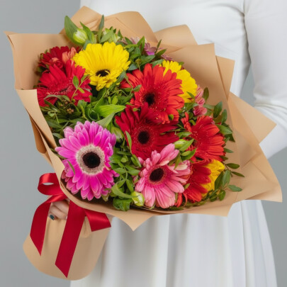 Букет "Альстромерии Микс и Герберы Микс" фото