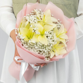 Букет "Гипсофила Белая и Лилия" мини фото