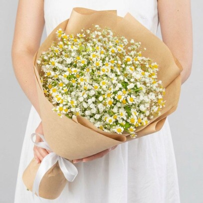 Букет "Гипсофила Белая и Ромашка" мини фото