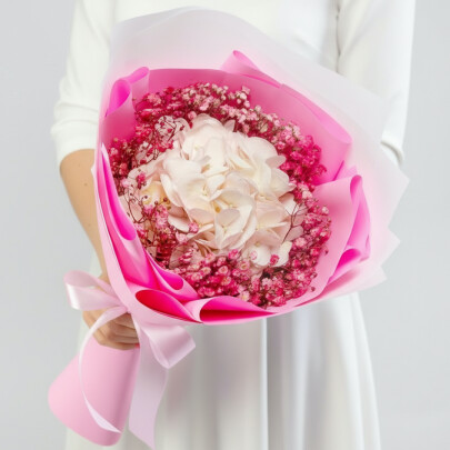 Букет "Гипсофила и Розовая Гортензия" фото