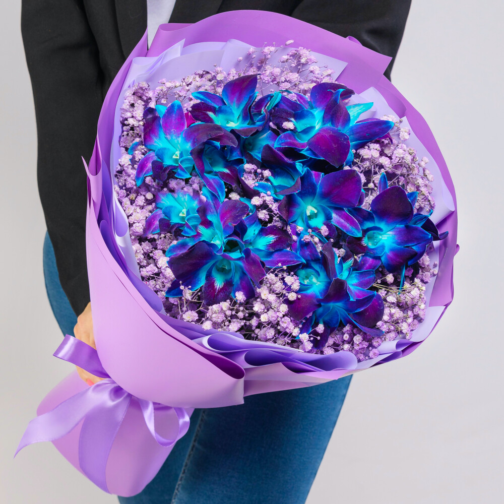 Букет "Гипсофила и Синий Дендробиум" фото