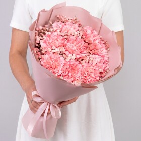 Букет "Гвоздика Розовая и Гипсофилы Розовые" фото