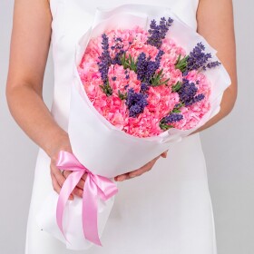 Букет "Гвоздика Розовая и Лаванда" фото