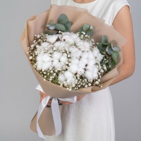 Букет "Хлопок и Гипсофила Миди" сухоцвет фото
