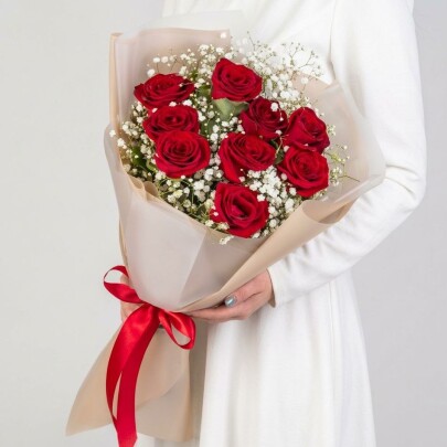 Букет "Красная Роза и Гипсофила" фото