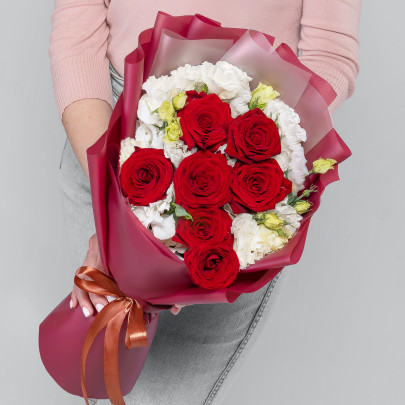 Букет "Красная Роза и Лизиантус Белый" мини фото