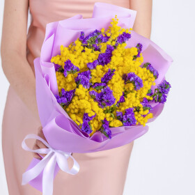 Букет "Мимоза и Статица сухоцвет" фото