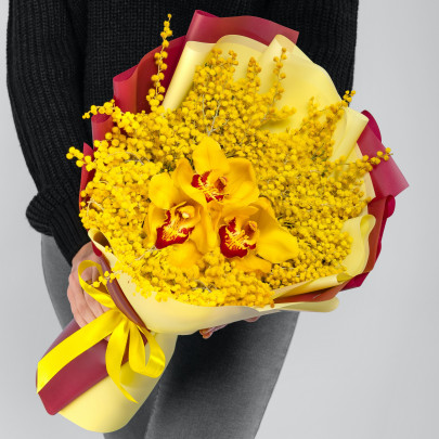 Букет "Мимоза и Желтая Орхидея" мини фото