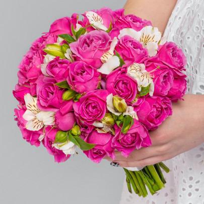 Букет невесты "Роза Мисти Баблс и Альстромерия" фото