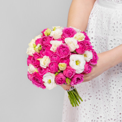 Букет невесты "Роза Мисти Баблс и Эустома" фото изображение 2