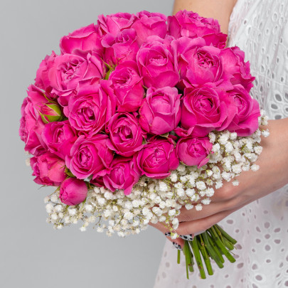 Букет невесты "Роза Мисти Баблс и Гипсофила" фото