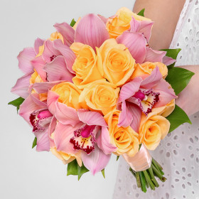 Букет невесты &quot;Роза Персик и Орхидея&quot; фото