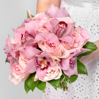 Букет невесты "Роза Пинк Охара и Орхидея" фото