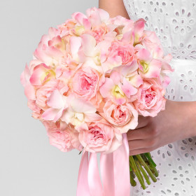 Букет невесты &quot;Роза Пинк Охара и Орхидея Дендробиум&quot; фото