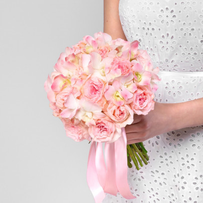 Букет невесты "Роза Пинк Охара и Орхидея Дендробиум" фото изображение 2