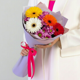 Букет "Хризантема Розовая и Гербера Микс" фото