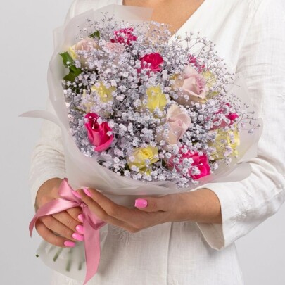 Букет "Роза и Гипсофила" фото