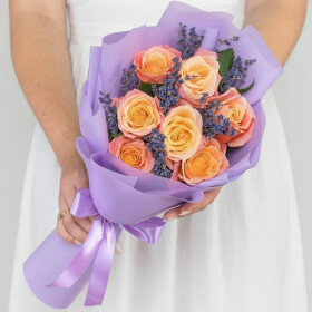 Букет "Роза Мисс Пигги и Лаванда" фото