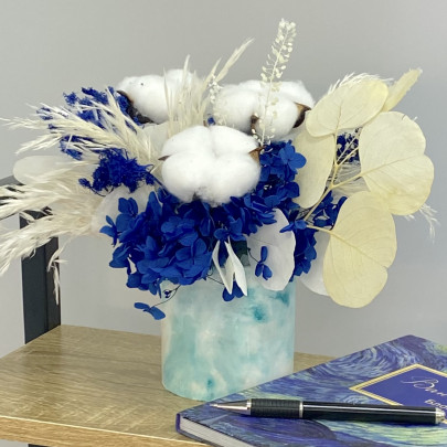 Букет "Синева" сухоцвет в кашпо фото