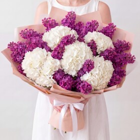 Букет "Сиреневая Сирень и Гортензия Белая" фото
