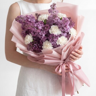 Букет "Сиреневая Сирень и Гвоздика Белая" мини фото