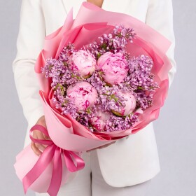 Букет "Сиреневая Сирень и Пионы" фото