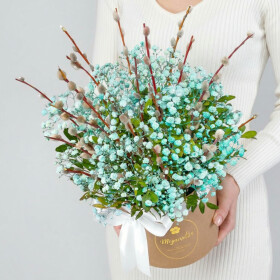 Букет "Верба и Голубая Гипсофила" в коробке фото