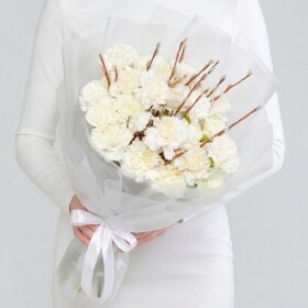 Букет "Верба и Гвоздика Белая" фото