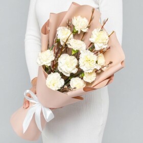 Букет "Верба и Гвоздика Белая" мини фото