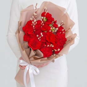 Букет "Верба и Гвоздика Красная" фото