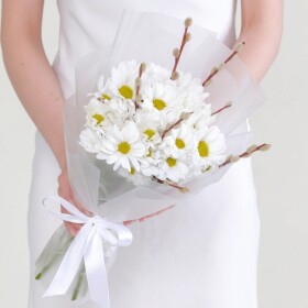 Букет "Верба и Хризантема Кустовая Ромашка" мини фото