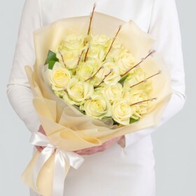 Букет "Верба и Роза Белая" мини фото